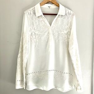 Dylan Ivory Boho Embroidered Eyelet Blouse Small
